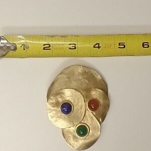 Brooch huge MCM vintage gold 3 cabochon statement piece